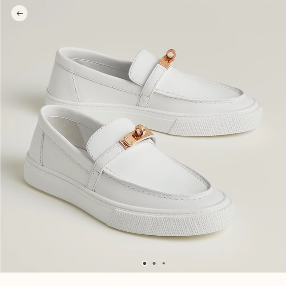 Hermes White Leather Women's Sneakers with Gold Accent - Picture 11 of 11